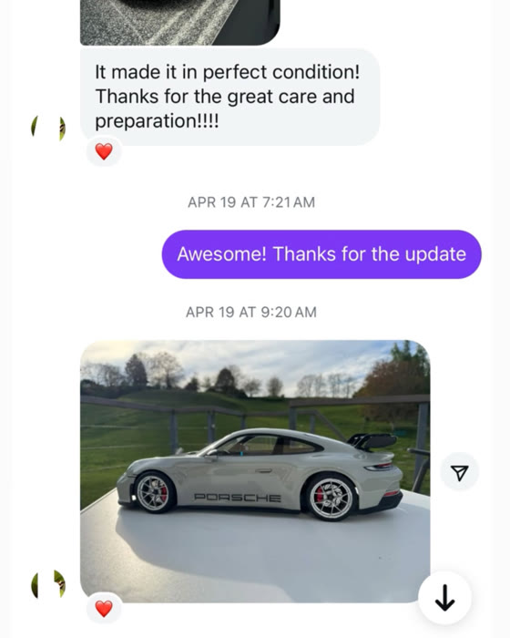 Client DM — chalk-grey Porsche 911 GT3 replica outdoors